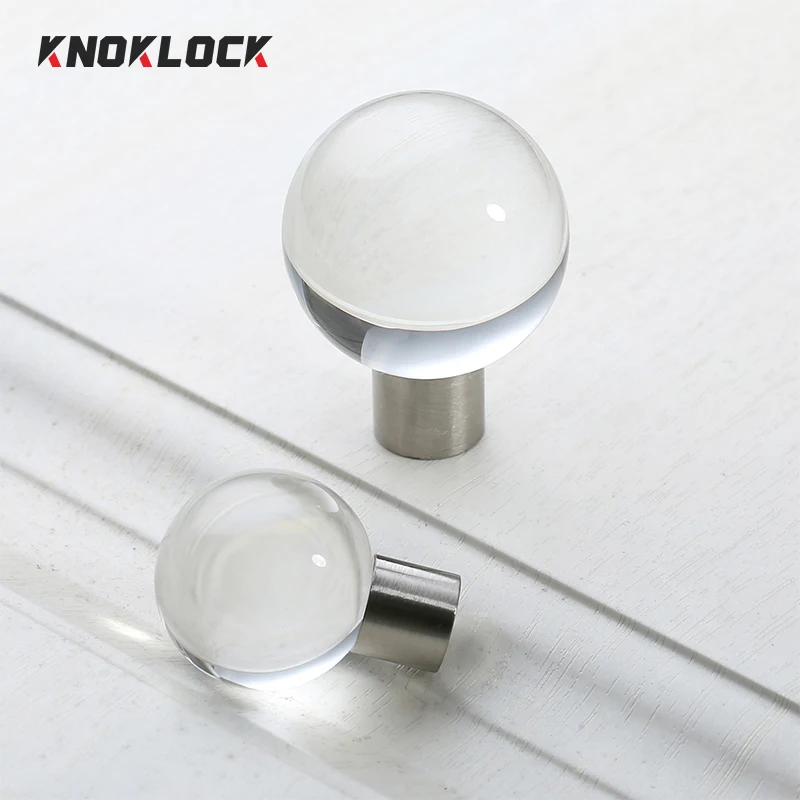 

KNOKLOCK 30/40mm Round Shape Drawer Knobs Crystal Clear Glass Cabinet Knobs Silver Base Cupboard Furniture Pull Handles Hardware