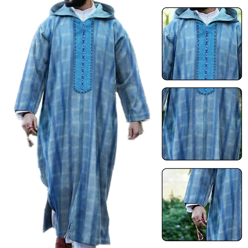 Printting Turn-down Collar Muslim Mens Long Sleeve Thobe Middle East Saudi Arab Kaftan Islamic Abaya Dress Dubai Robes