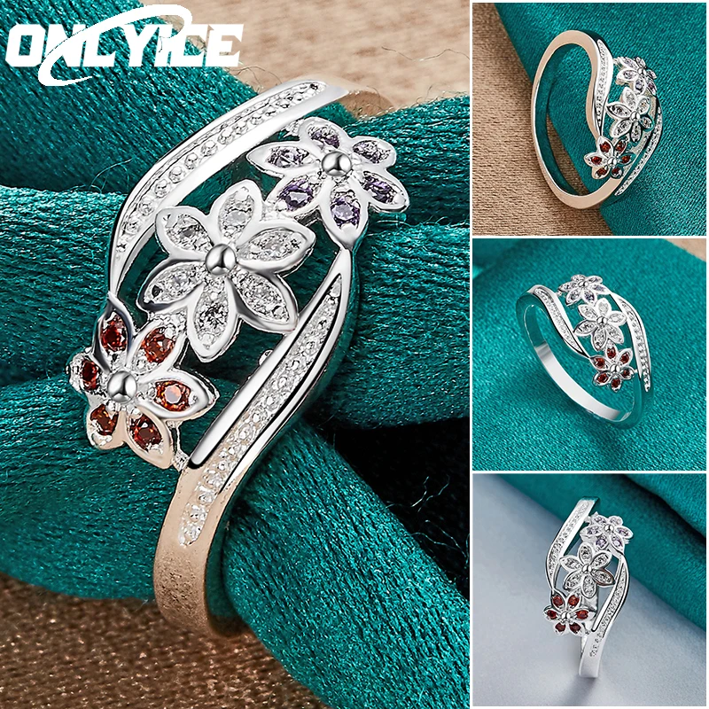 

Charm 925 Sterling Silver Colorful AAA Zircon Plum Blossom Ring For Women Adjustable Size Fashion Party Gifts Wedding Jewelry