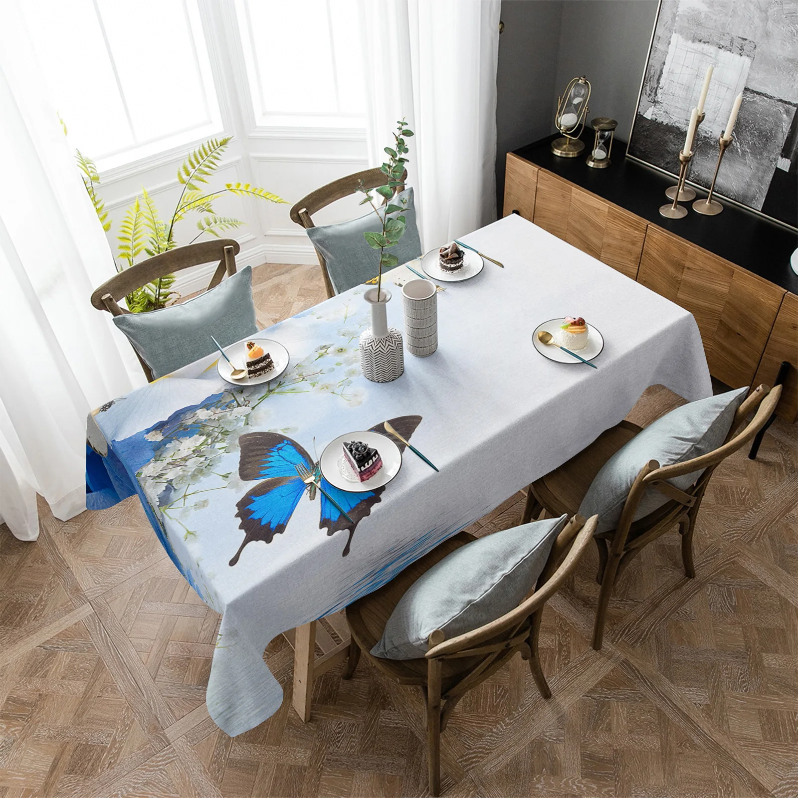 

Butterfly Flower Waterproof Tablecloth Living Room Dining Table Coffee Table Cover Outdoor Picnic Cloth