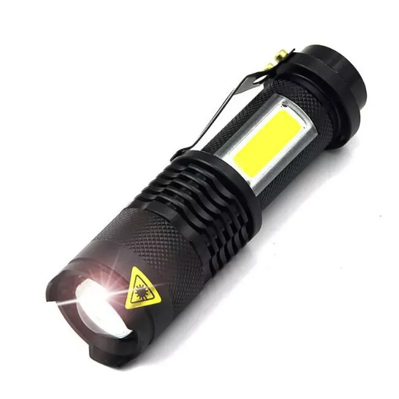 

2 way LED Flashlight Q5 COB side Zoomable Work Light Powerful flash light torch Hand Lamp lights AA battery Lighting Lanterna