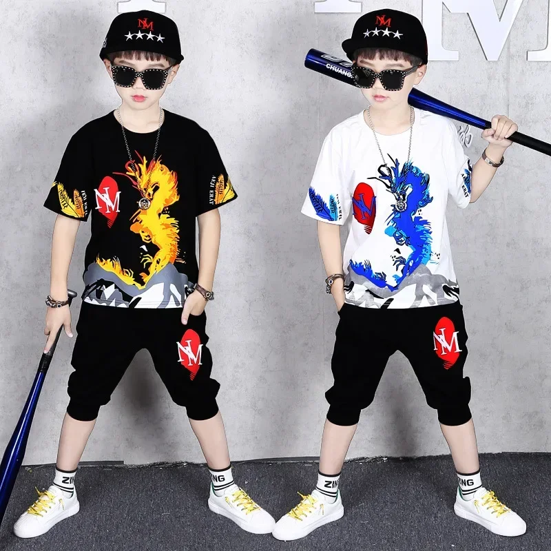 2 шт./комплект футболка и штаны для мальчиков на Возраст 4-12 лет