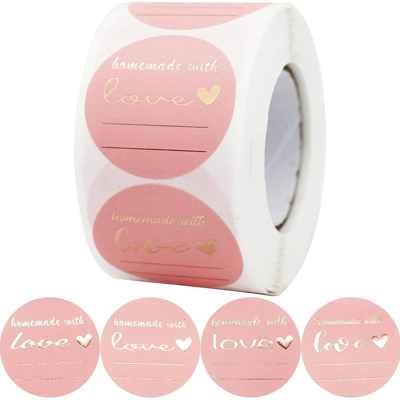 

50-500pcs 3.8cm Rolls Hot Stamping Sticker Made with Love Commercial Self-adhesive Labels Stationery Gift Wrapping Autocollant