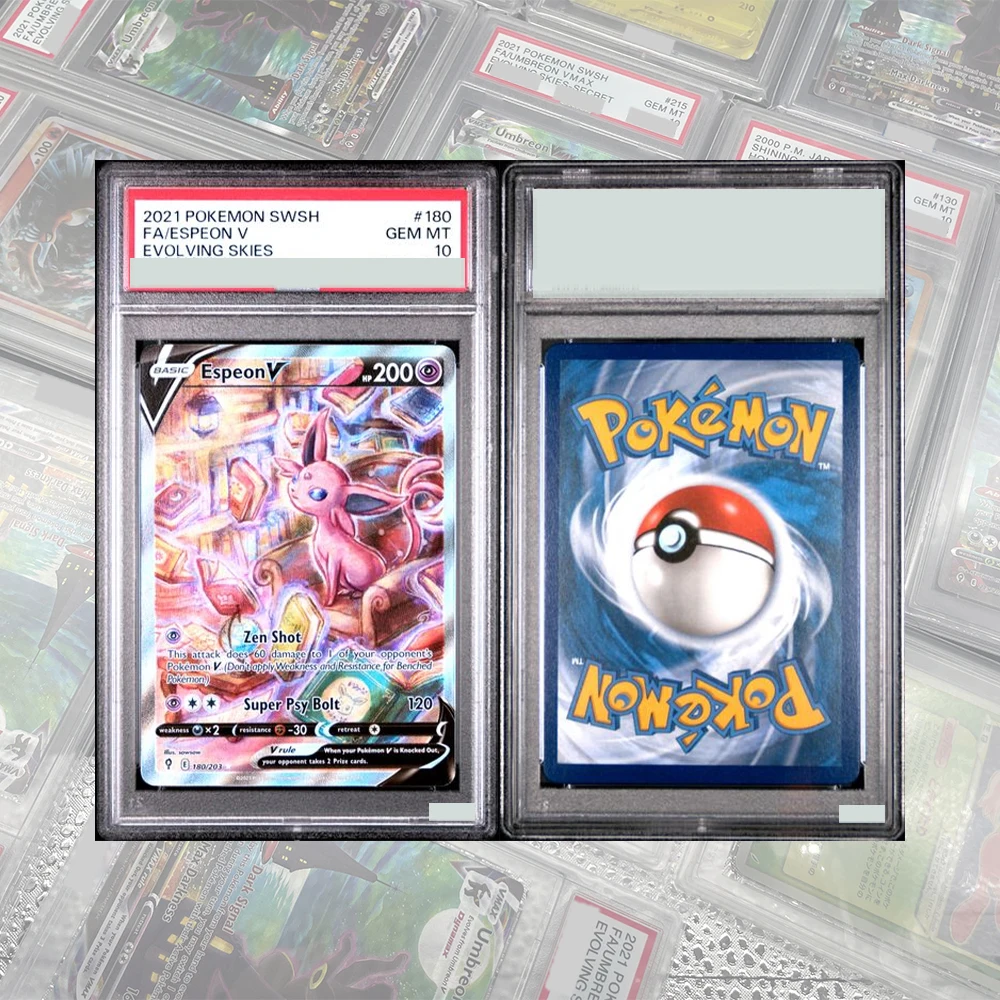 Фото 2021 Evolving Skies Full Art # Коллекционная карта Espeon V GEM MT 10 DIY (180 шт.) с голографической этикеткой для PTCG, подарок для детей №3