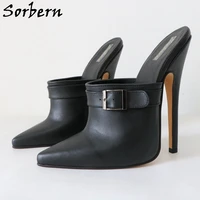 sorbern mature pointed toe women mules high heel pump shoes slip on stilettos 16cm buckle strap size 9 5 shoes custom colors