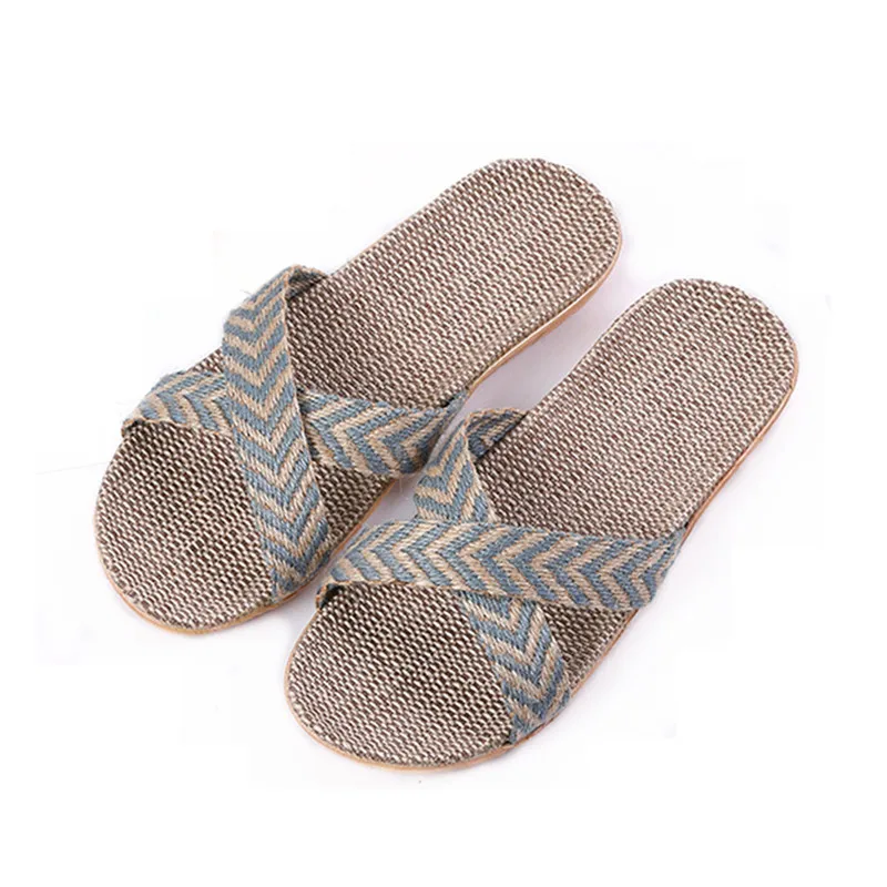 

New Flax Slippers Women Men Indoor Home Shoes Woven Linen Belt Casual Flat Slides Female Flip Flops Summer Hemp Sandals