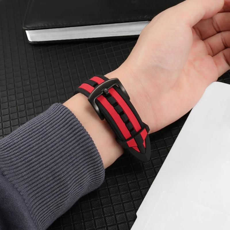 High Quality Silicone Watch Band For Tissot Seiko Ferrari Porsche Watch Black Red Yellow Huawei GT Rubber Watch strap 22mm