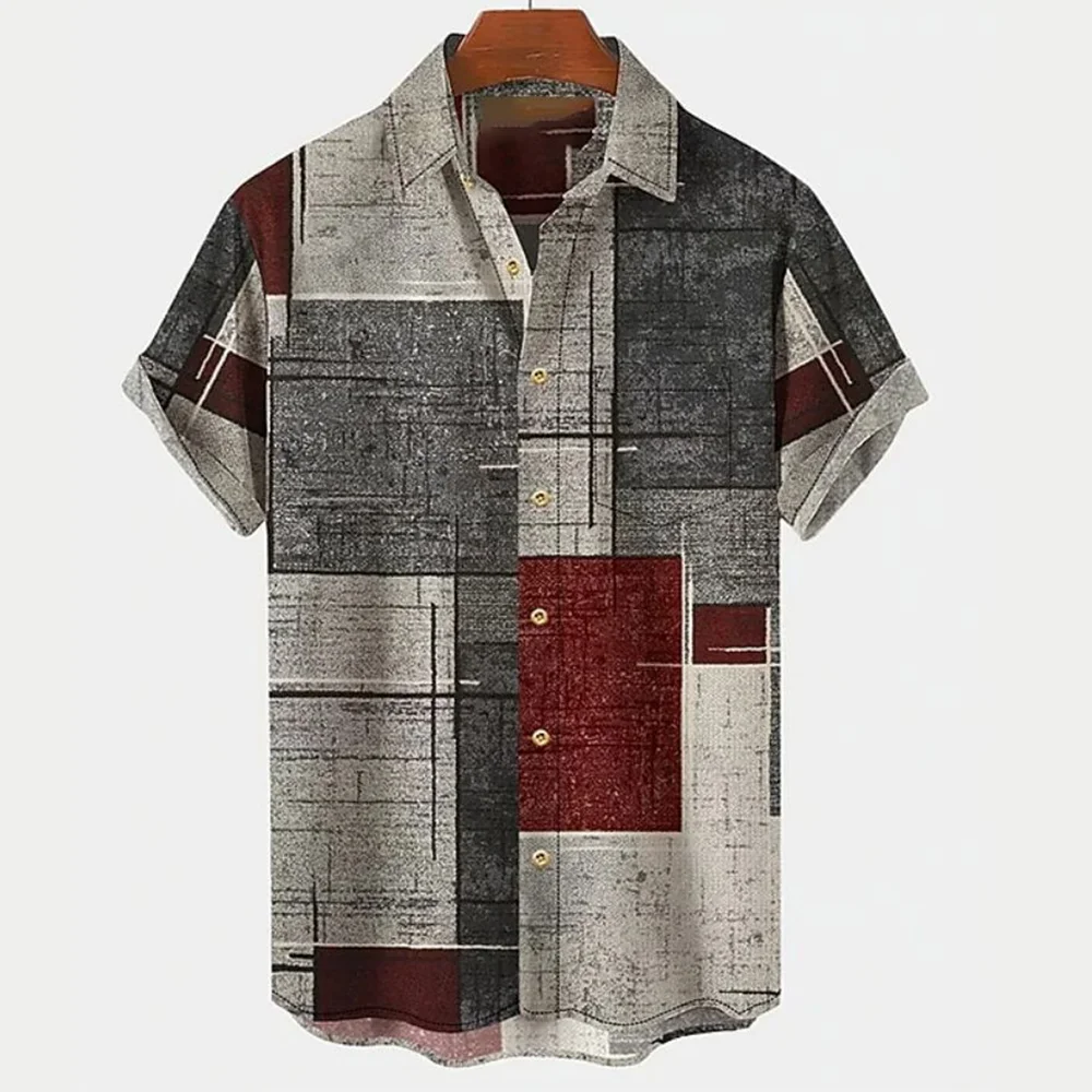 

Vintage Men Shirts Summer Clothing Lattice 3d Shirt Short Sleeve Tops Casual Apparel 5xl Oversized Garments 2023 For Male Blouse