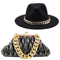 hat for women elegant autumn winter new party jazz fedora hats with fashion luxury oversized chain accessory bag two piece set