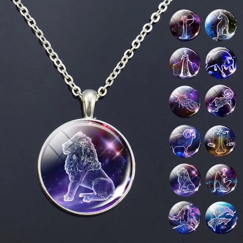 

12 Zodiac Signs Glass Dome Constellations Pendant Necklace Fashion Jewelry Women Virgo Cancer Cancer Aries Gemini Birthday Gift