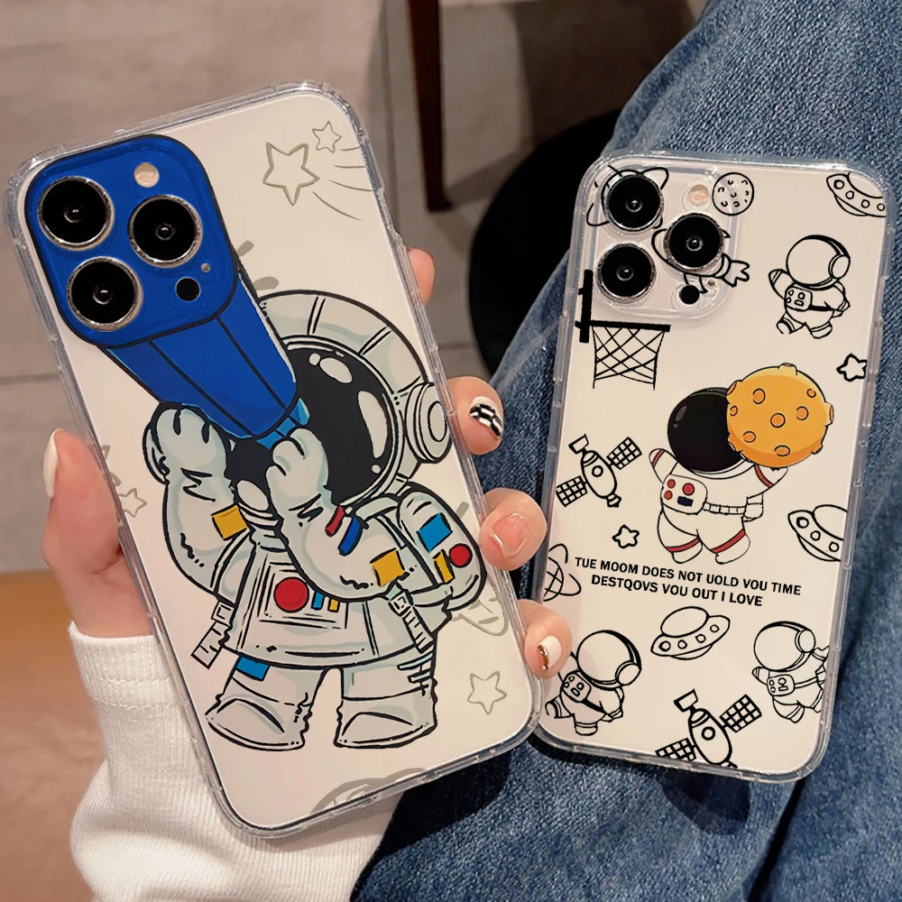 

Cute Cartoon Astronaut Luxury Ultra Thin Clear Phone Case For iPhone 11 12 13 Pro Max 13 12 Mini X XR XS Max SE 6 6s 7 8 Plus