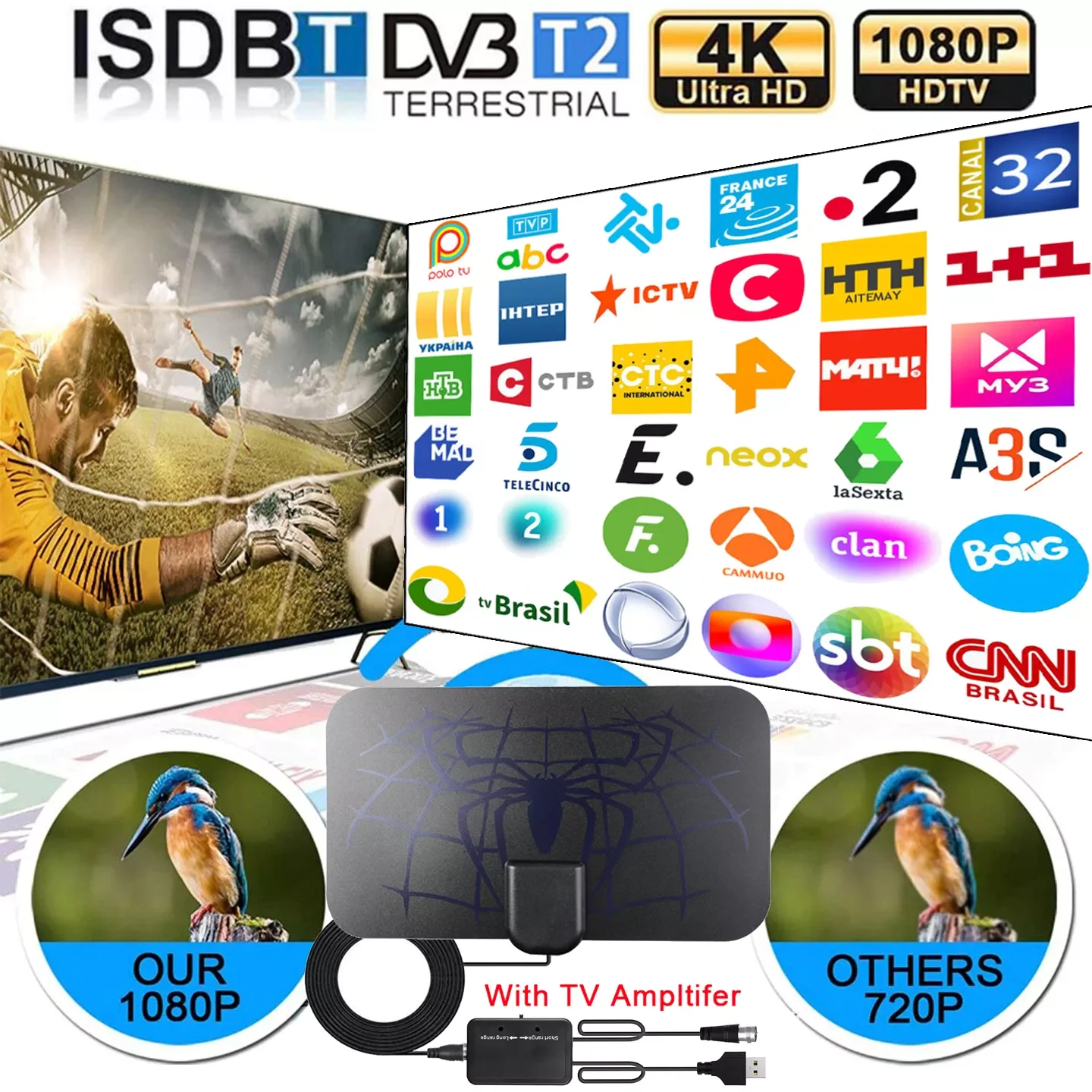 

Newly 8K/4K Digital TV Signal Amplifier 36DB Adjustable Flat Design Active Indoor Camper Aerial Hdtv Antenna Dvb-T Dvb-T2 Tuner