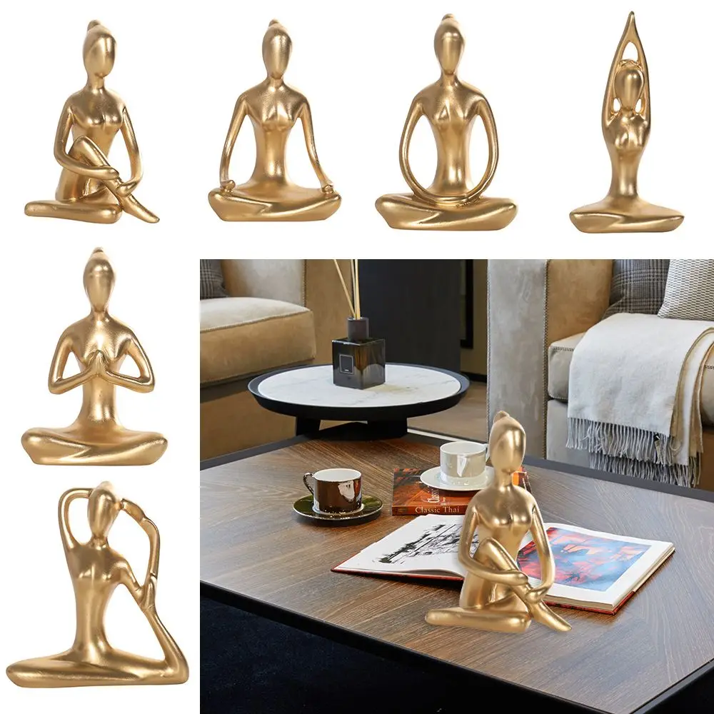 

Bookshelf Decor Living Room Decor Miniatures Modern Nordic Golden Figure Ornaments Abstract Statue Humanoid Yoga Girl