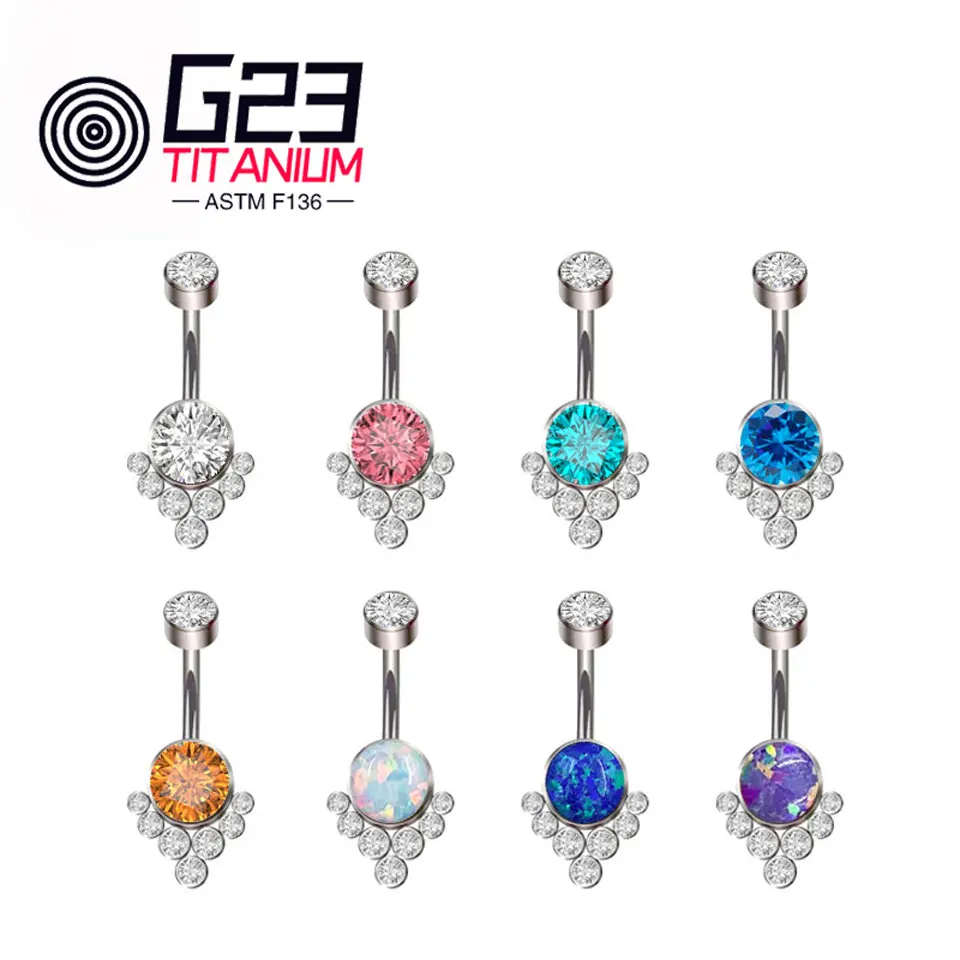 

Zircon Opal Belly Button Rings For Women Nombril Ombligo Navel Ring G23 Titanium Barbell Square Body Piercing Jewelry