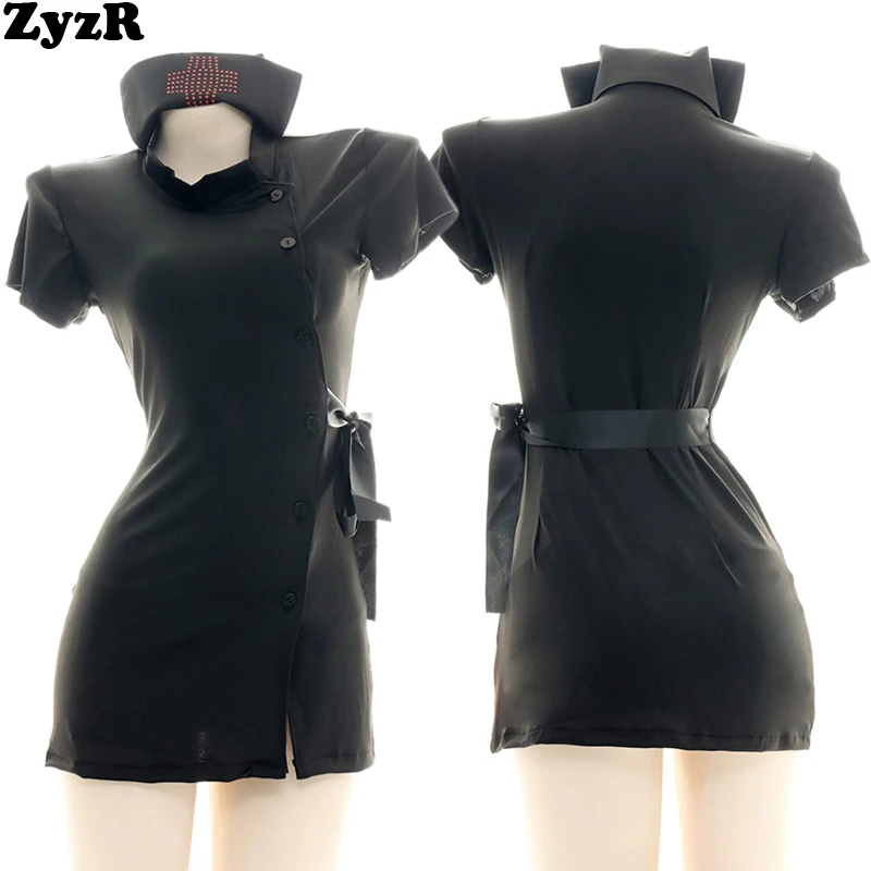 

ZyzR BabyDolls Chemises Sexy Lingerie Nurse Uniform Role Play Women Black Dress Temptation Nightdress Pajamas Erotic Costumes