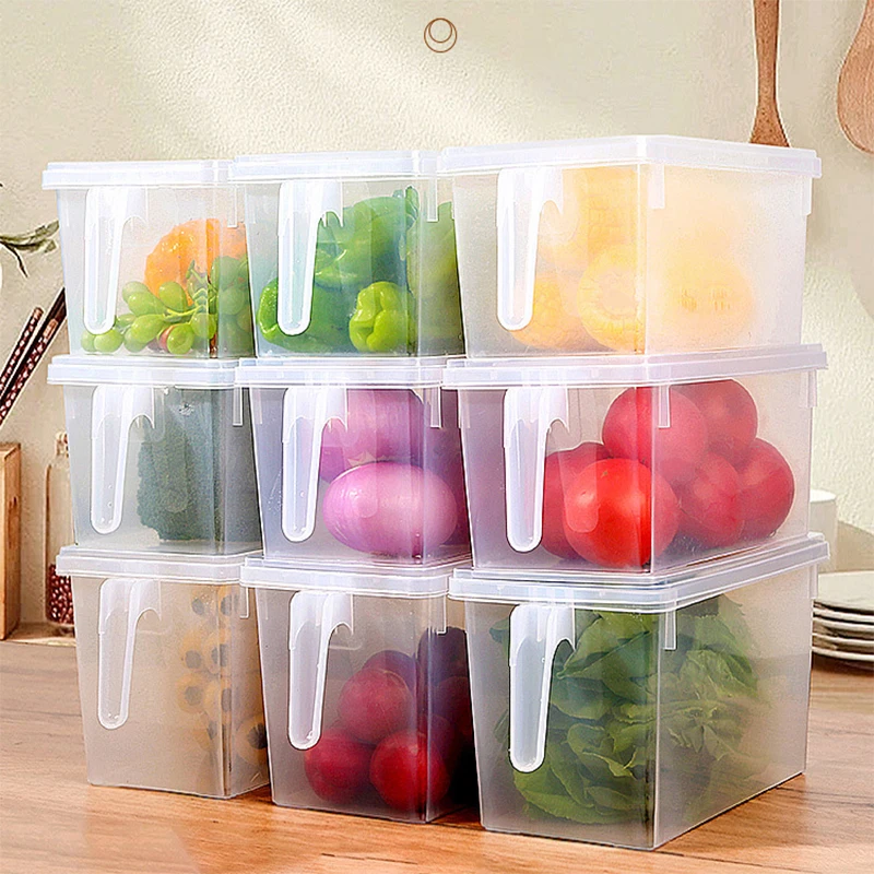 

Kitchen Plastic Refrigerator Drawer Storage Box Transparent Rectangular Fresh-keeping Box Household Food Freezer Storage Boxes