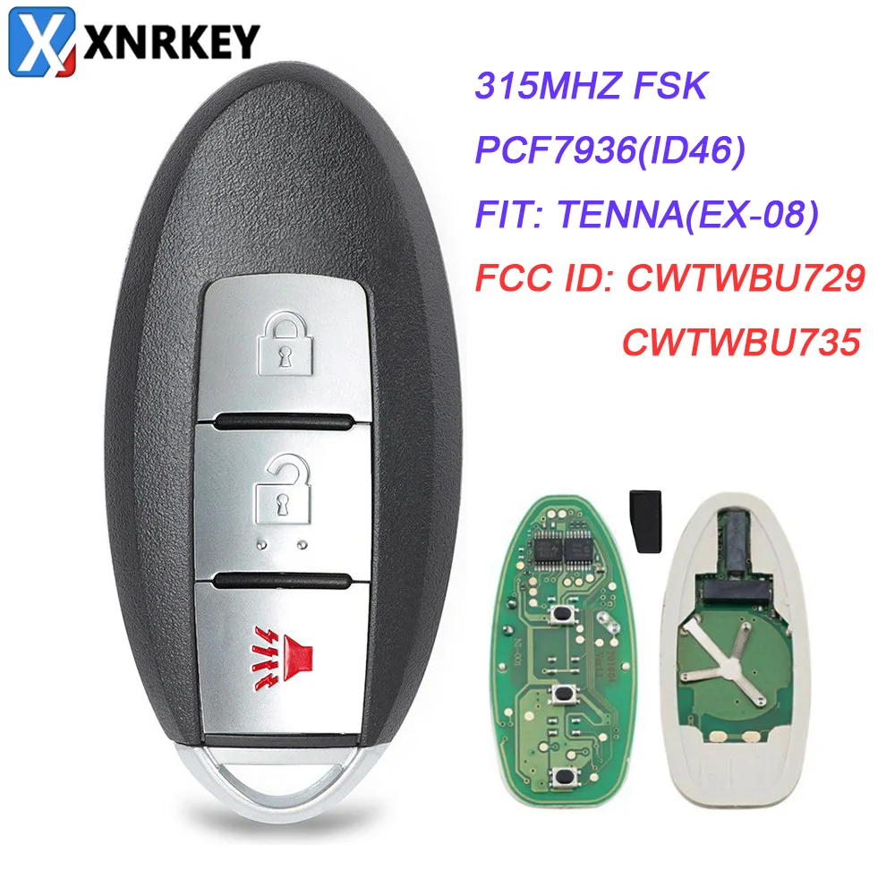

XNRKEY 2+1 Button Smart Remote PCF7936/ID46 Chip 315Mhz CWTWBU729 FCC Car Key for Nissan Tenna (EX-08) Car Key