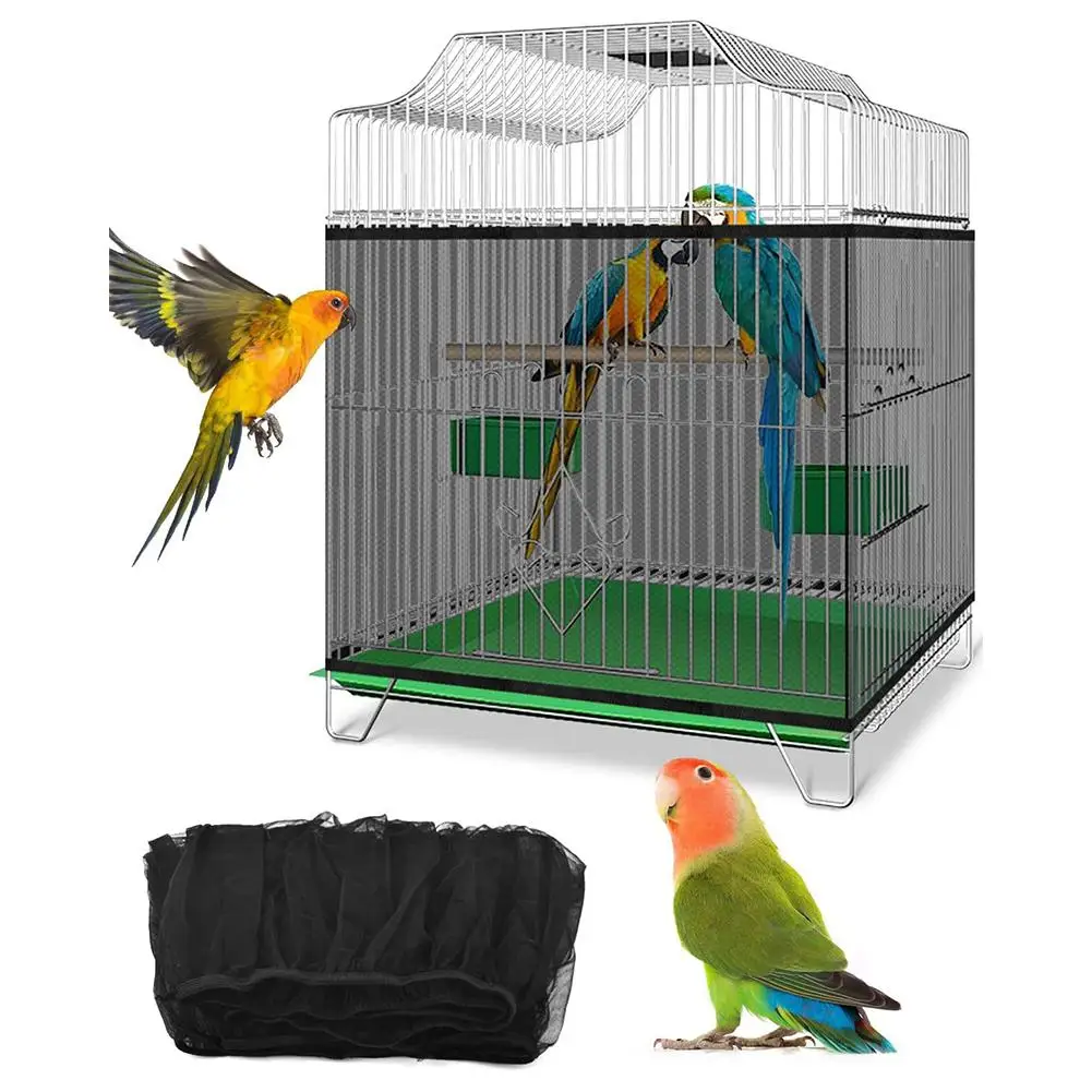 Cover Birds Cage Nylon Mesh Net Cover Soft Skirt Guard For Parakeet Macaw African Round Square Cage
