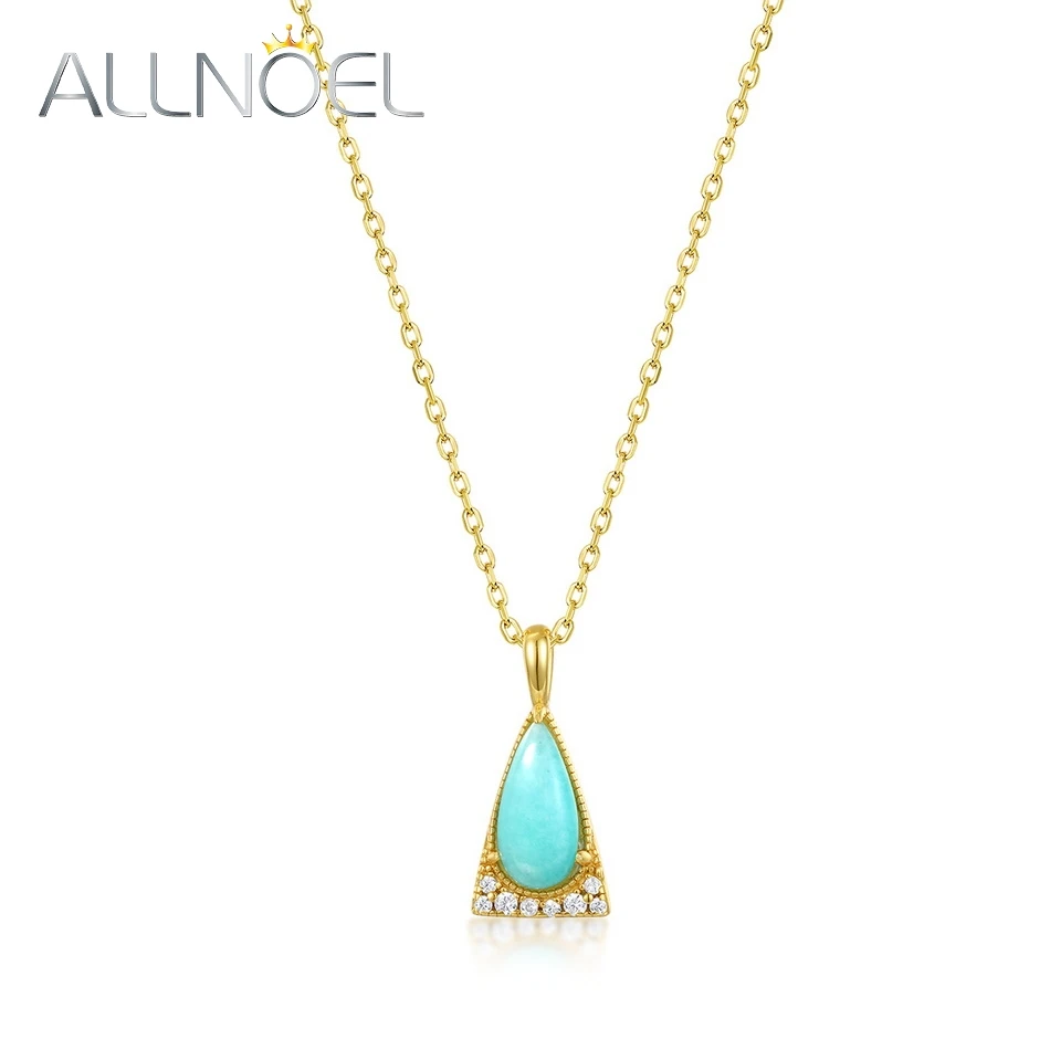 ALLNOEL S925 Подвеска из натурального амазонита, треугольное ожерелье для женщин, серебро 925 пробы, винтажное золото, ювелирные украшения, подарки