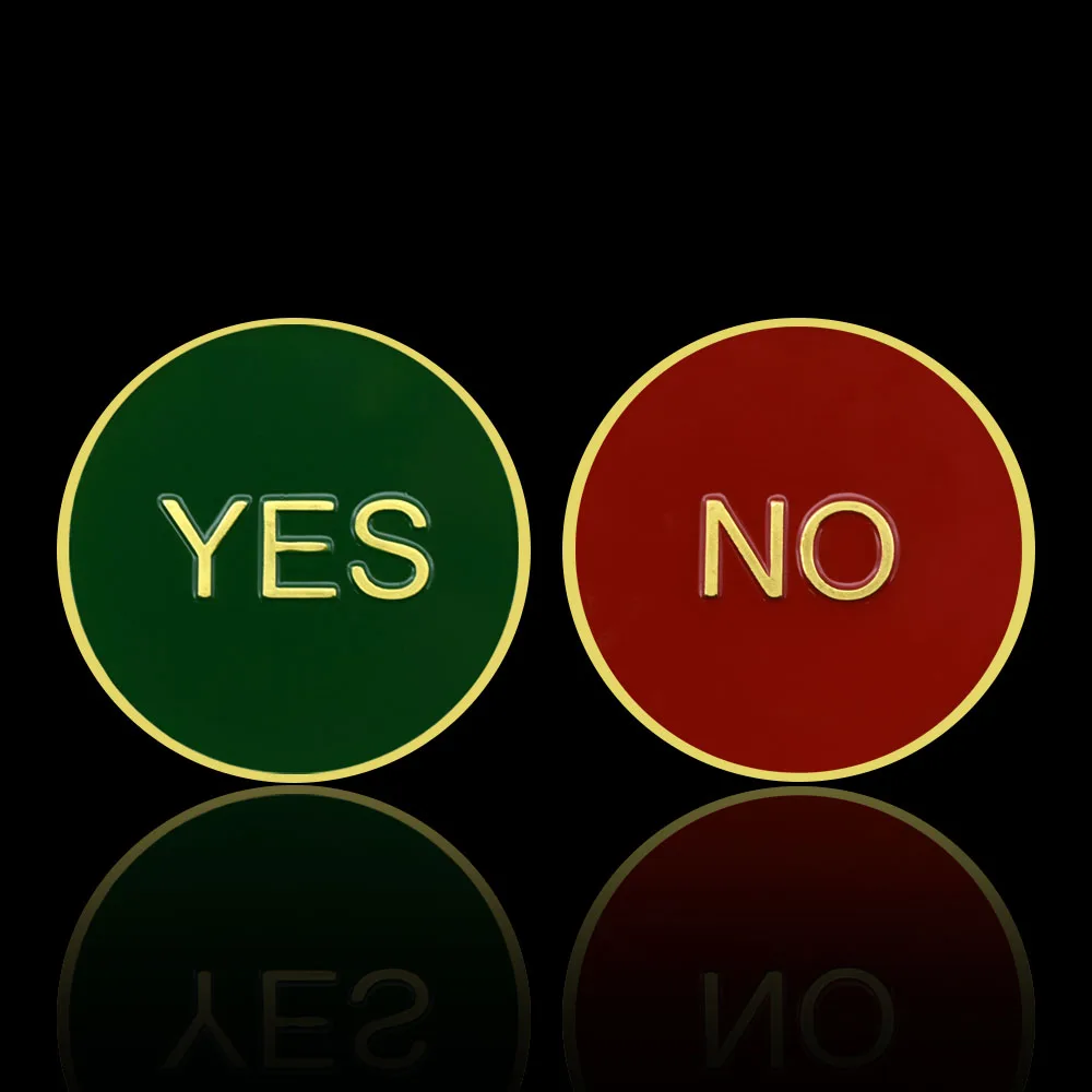 

New YES OR NO Prediction Decision Gold Plated Metal Coins Green Means Yes and Red Means No Funny Festival Souvenir Gifts