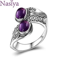nasiya new design punk hiphop ring with two amethyst for men and women silver jewelry party birthday gift