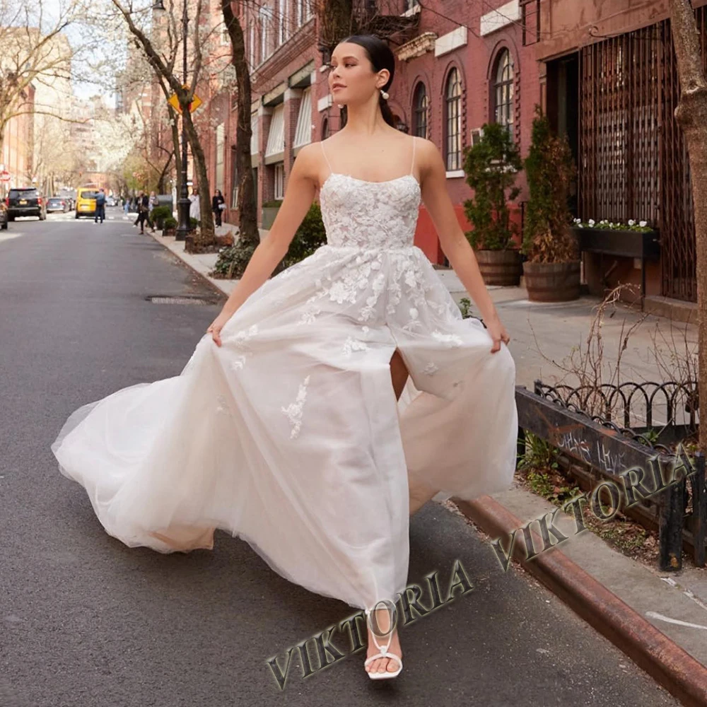 

VIKTORIA Elegant Wedding Dresses For Women Bride Slit Scoop Spaghetti Strap 2023 A-LINE Appliques Vestidos De Novia Custom Made
