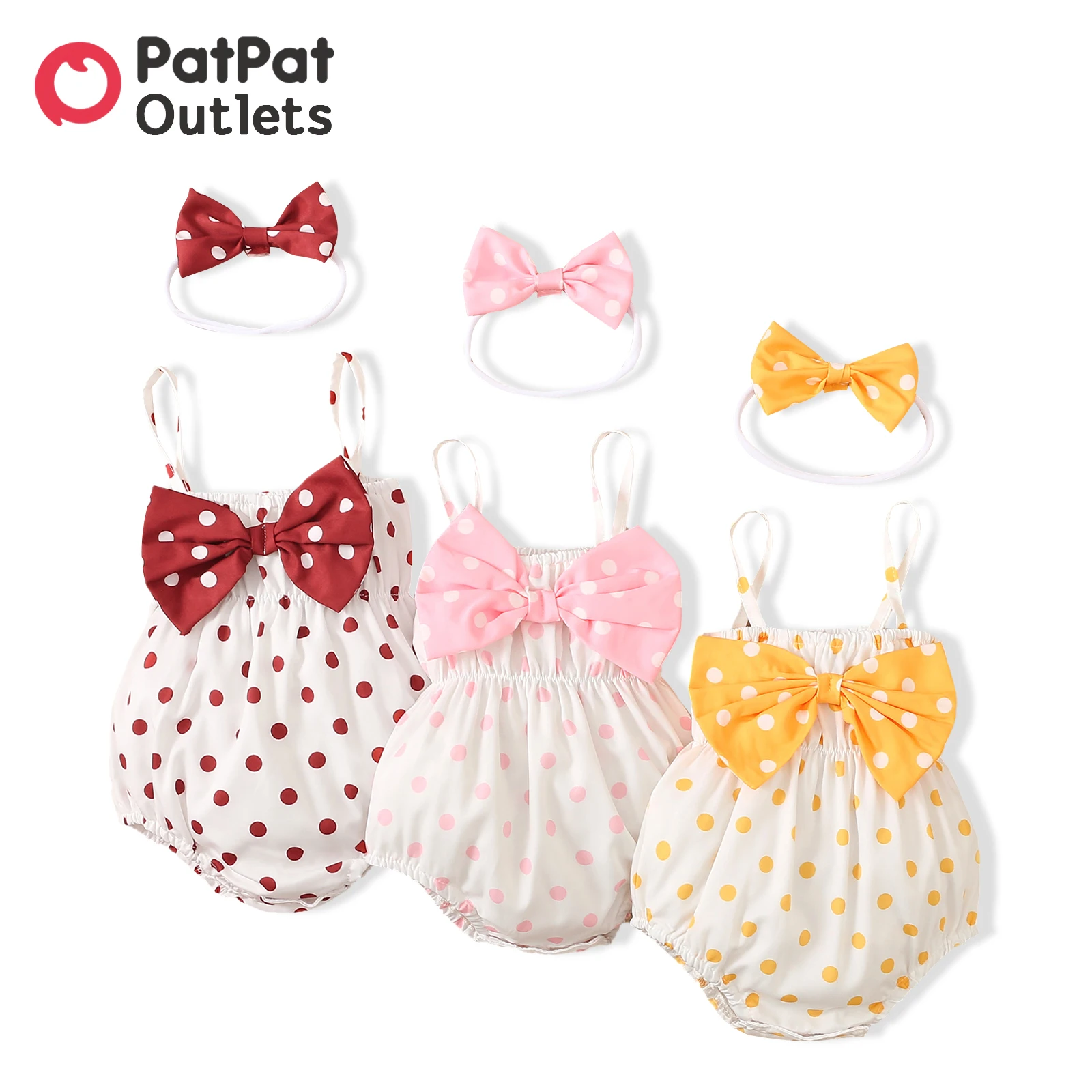 

PatPat 2pcs Summer Newborn Jumpsuit Baby Girl Clothes Playsuit Dots Bowknot Sleeveless Spaghetti Strap Romper with Headband Set
