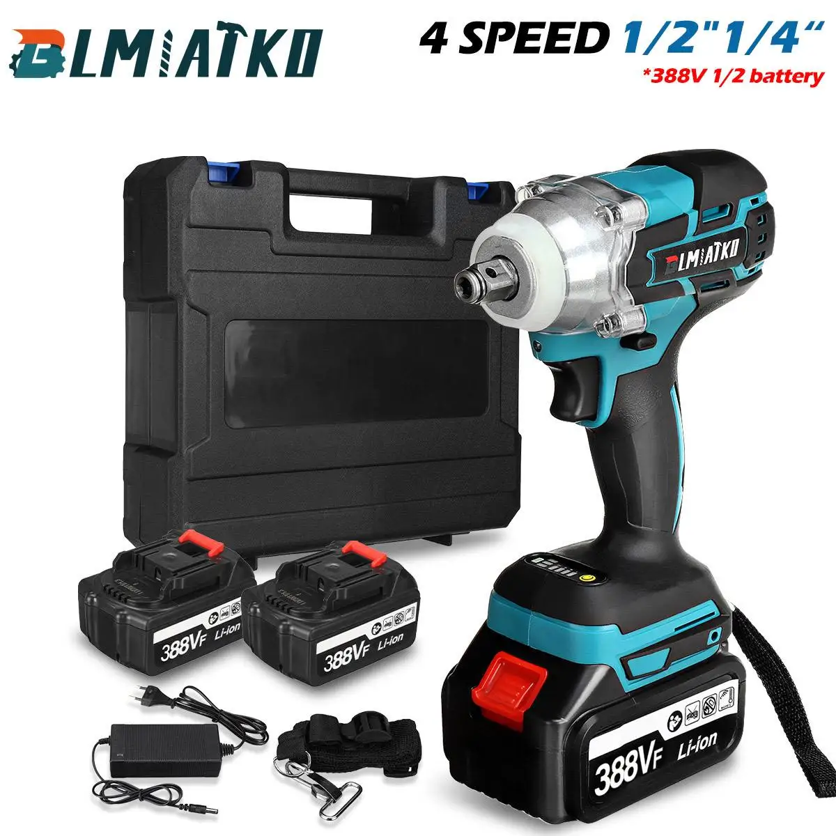 

BLMIATKO 388V Upgrade Brushless Cordless 4 Speed Electric Impact Wrench Rechargeable 1/2inch Wrench Power Tools with 2 Battery