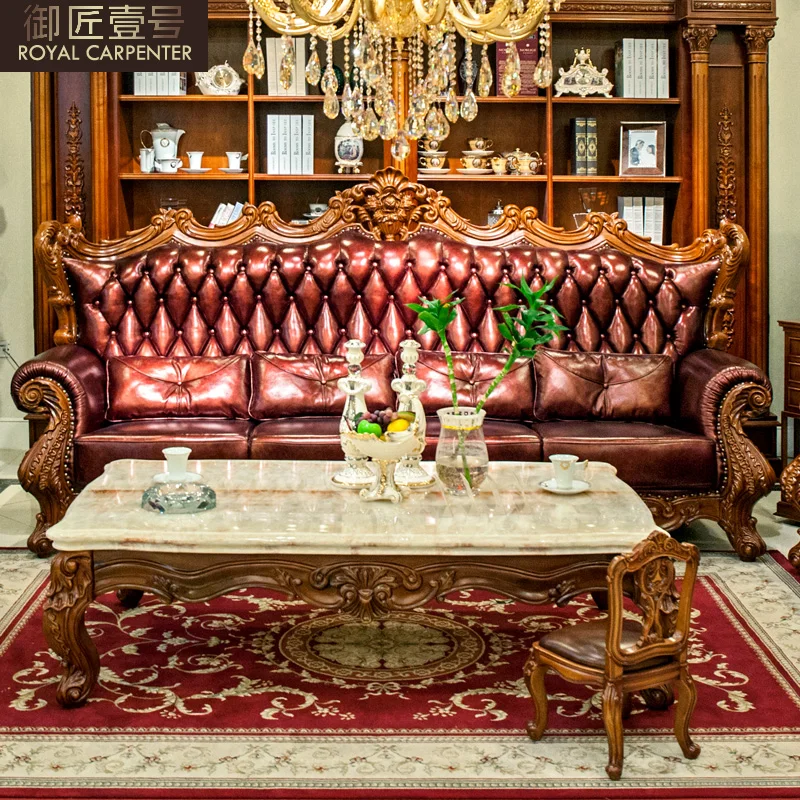 

Мебель для гостиной, Европейский диван, комбинированная кожаная мебель из массива дерева, американский кожаный диван, вилла, большой семейный тип