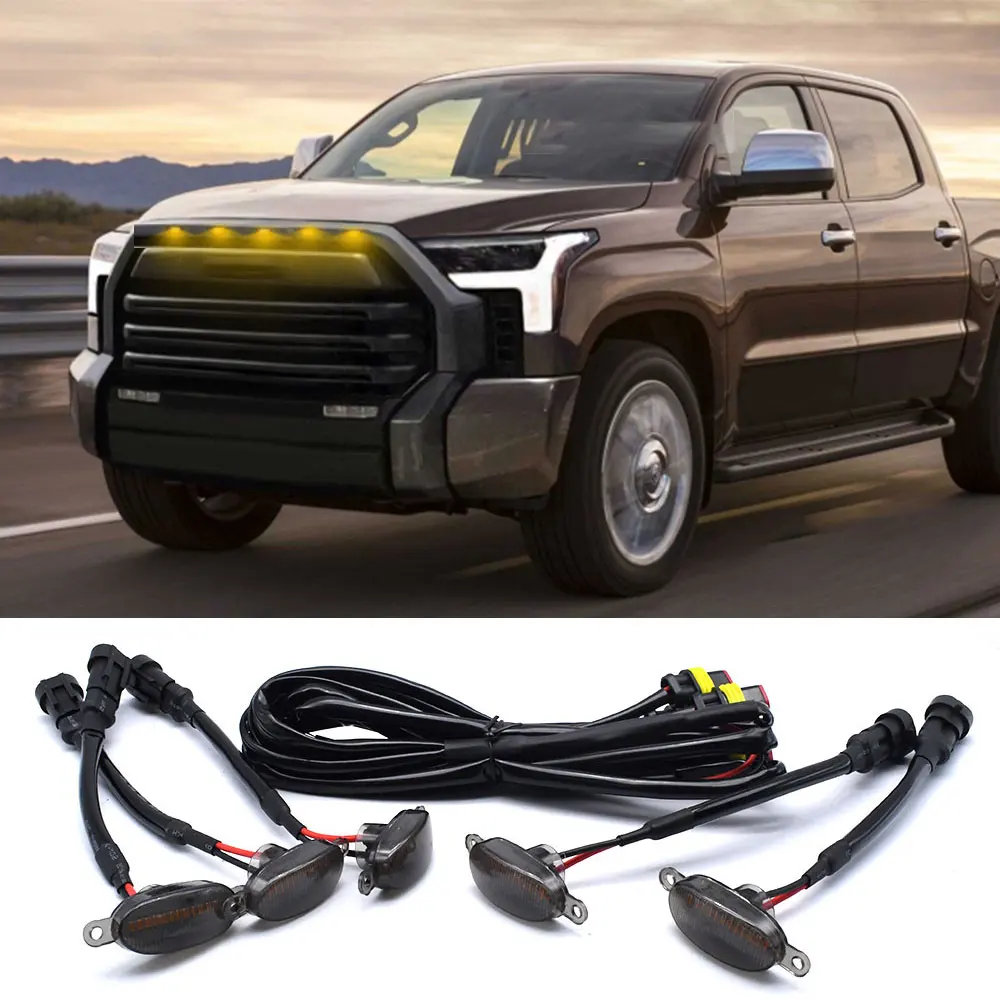 

5Pcs For Toyota Tundra 2008-2020 Front Grille LED Light Amber Raptor Style Grill Trim