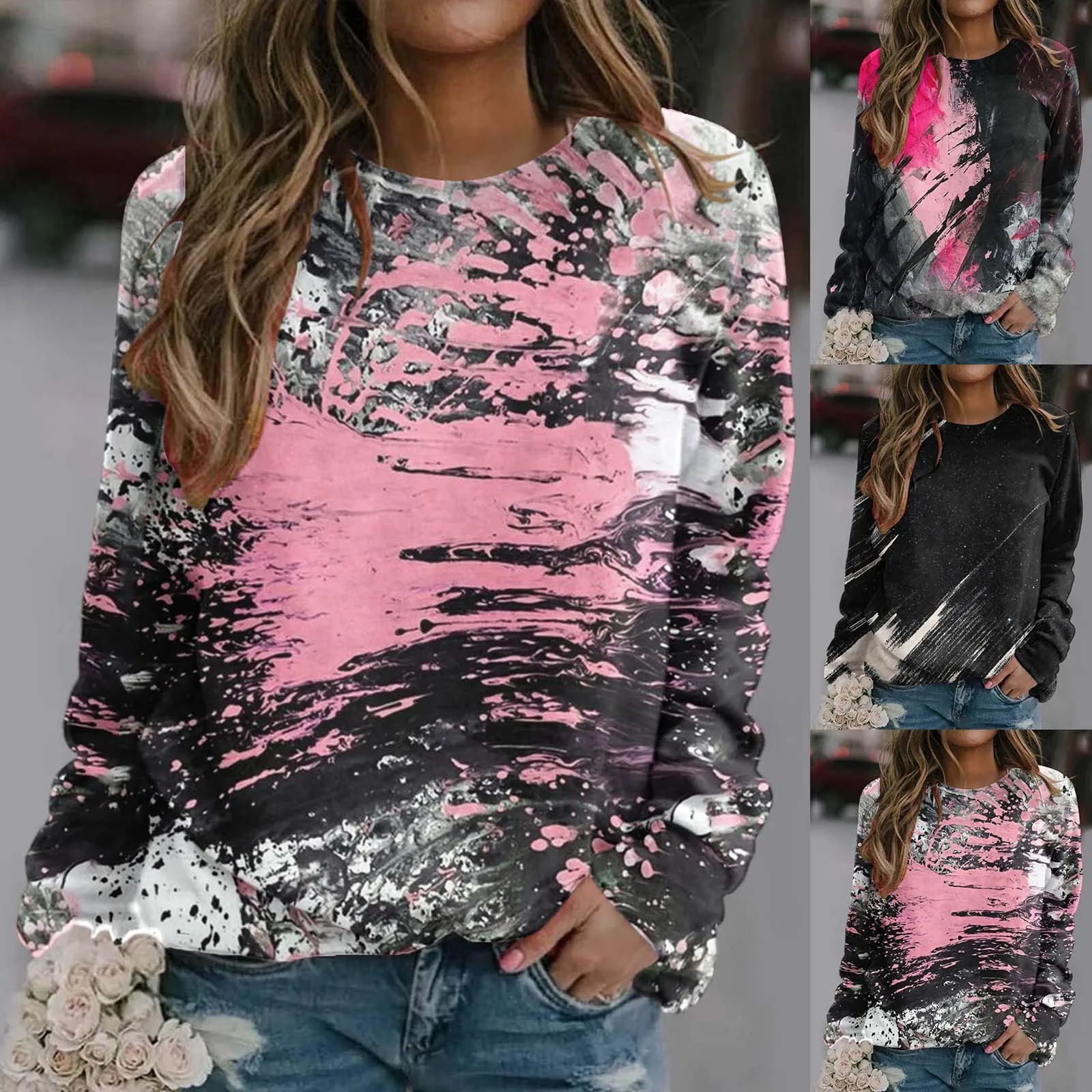 

Women Casual Tie Dye Printing Sweatshirt Top Long Sleeved Sweatshirt Casual Pullover Top