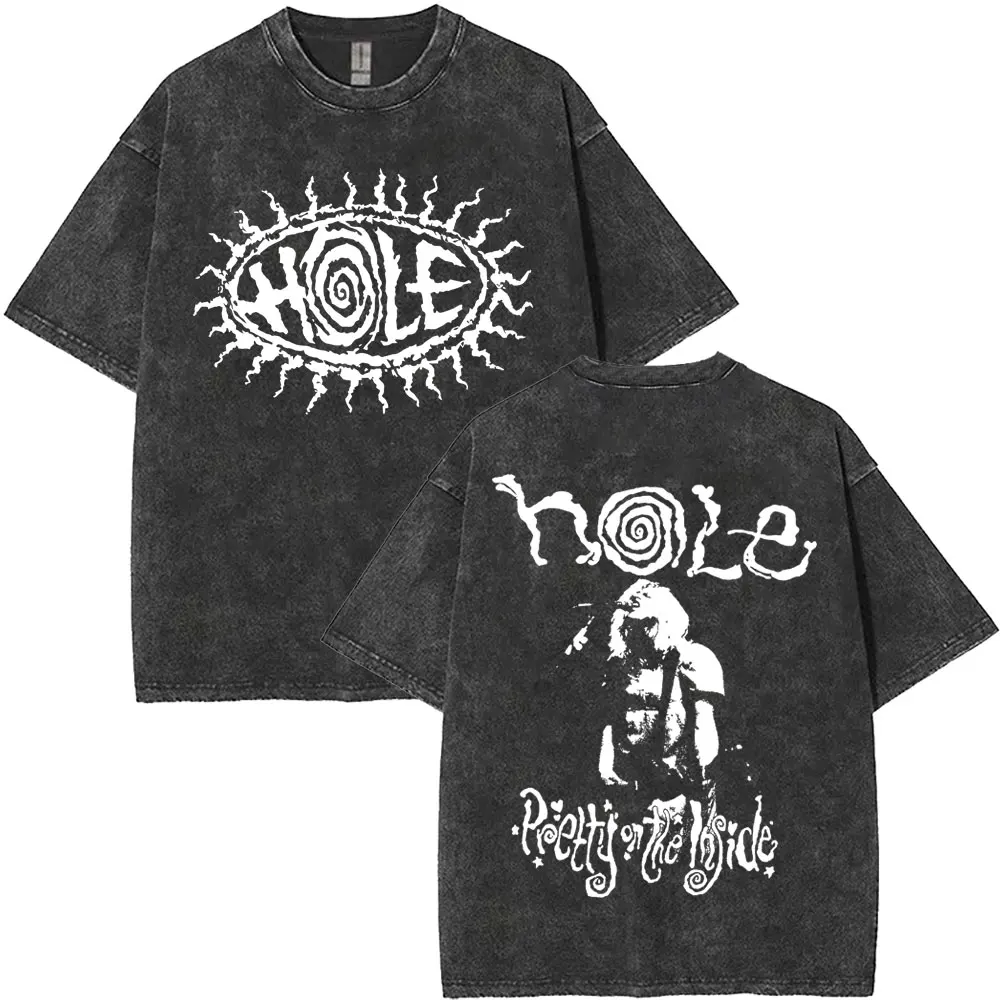 Фото Alternative Grunge Rock Band Hole Courtney Love Pretty on The Lnside Vintage Washed T Shirts Male Oversized T-shirts Streetwear №5