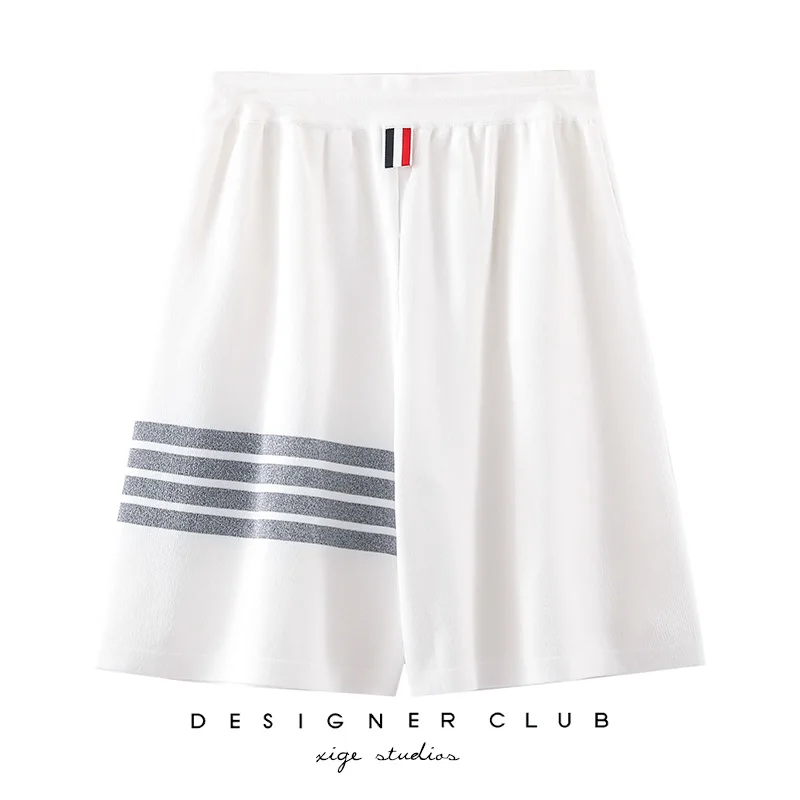 Summer new tb five-point pants straps college wind ice silk knitted casual pants middle pants wide-leg pants women