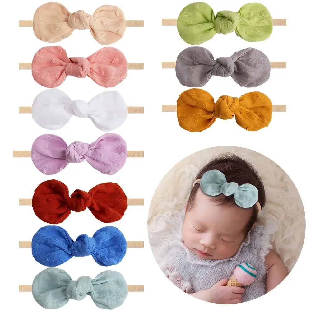 

20pc/lot New 3.2inch Solid Cotton Ear Bows Headband Newborn Baby Dot Hair Bow Nylon Headbands Chidlren Girls Nylon Bow Headband