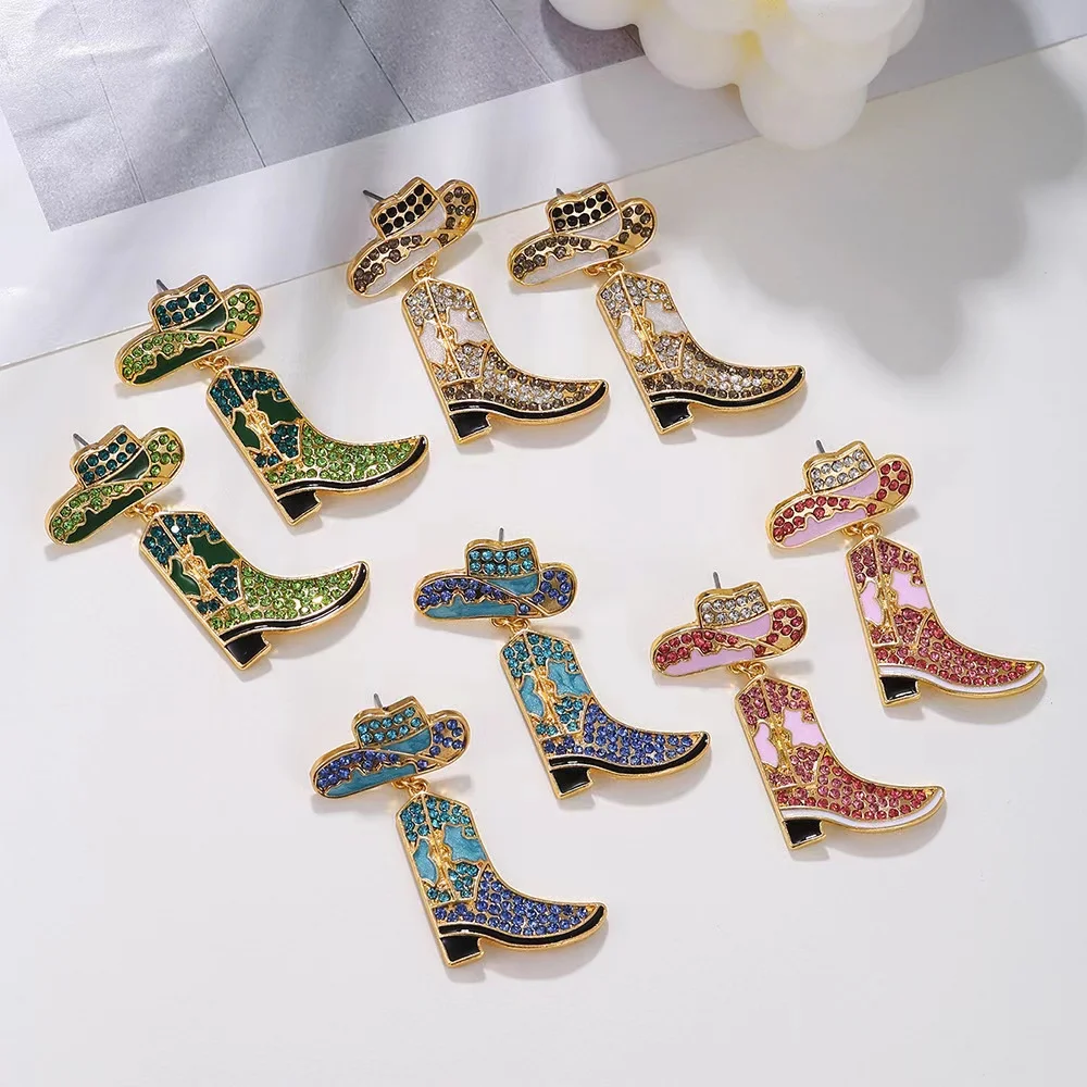 

Fashion Enamel Rhinestone Boot Cowboy Root Shoes Earrings for Women Girls Multi-color Earring Party Jewelry
