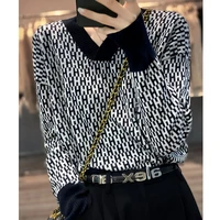 100 worsted pure wool ladies v neck full body jacquard letter colorblocking 2022 autumnwinter fashion knit sweater loose top