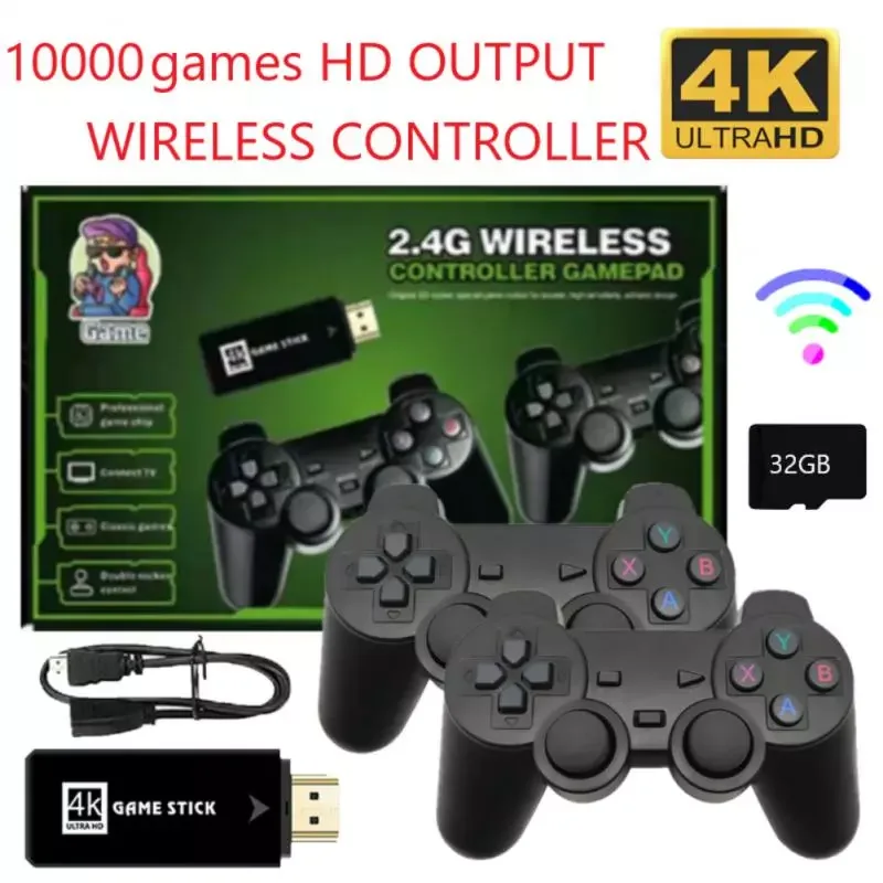

Wireless Game Console Video Retro Game Console HD Handheld Game Console 4K 32GB Built-in 10000 Retro Games For PS1/ Kids Gift