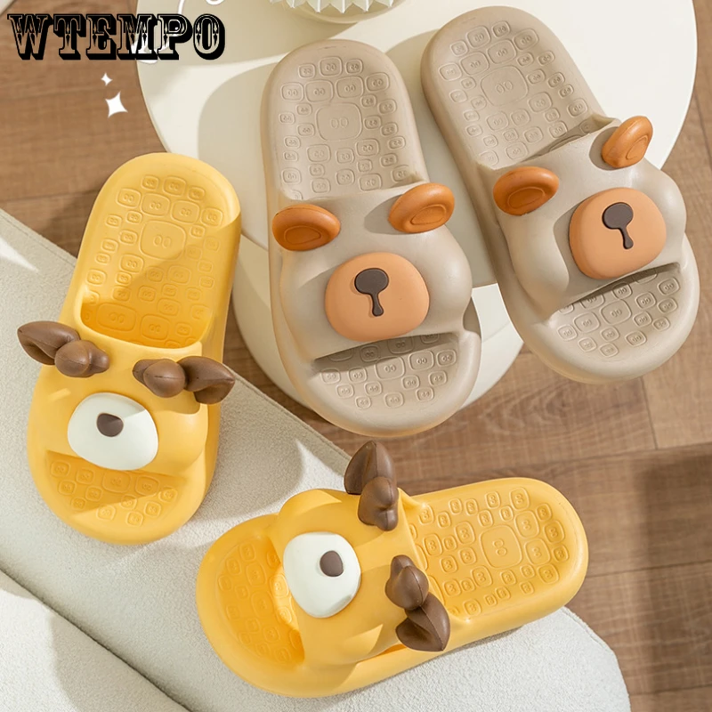 WTEMPO Cute Cow Slippers for Summer 2023 Cartoon Shape Women Slipper Outdoor Soft Non Slip Bathroom Couples Slippers Wholesale