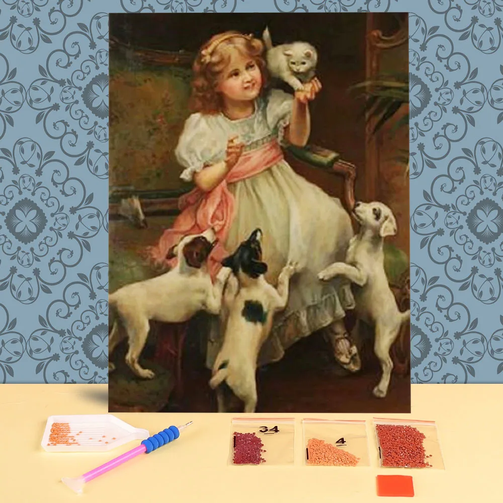 

Dog animal Girl DIY 3D Full Diamond Mosaic Diamond Painting Diamond Embroidery Kit Christmas Gift Home Bedroom Hobbies