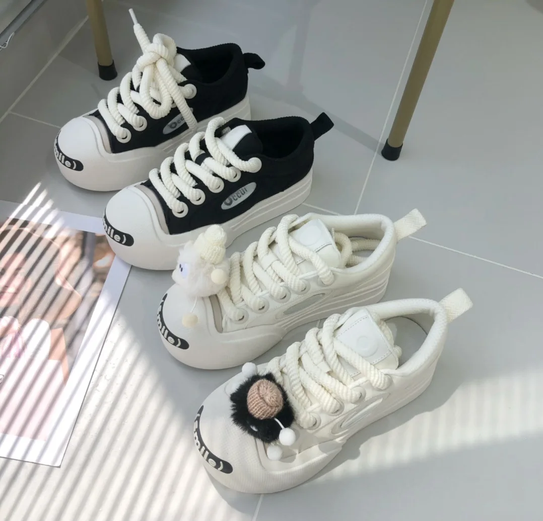 

Designer Star The Same Model Of Low Help Raising Shoes Platform Shoes Couples Open Smile Canvas Shoes Round Head Small White