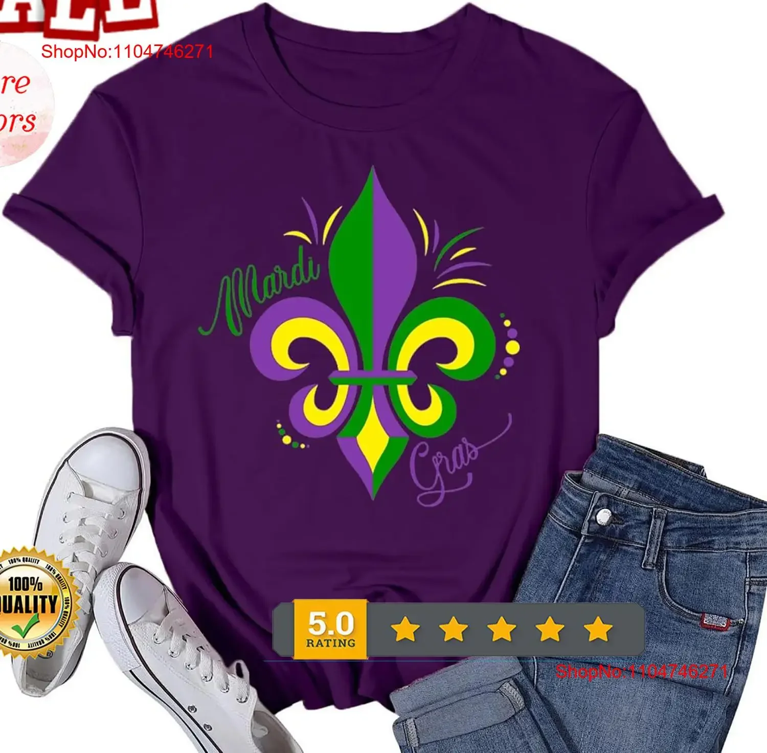 Фото Женская футболка Mardi Gras Fat Tuesday Carnival Theme Party Топы винтажная стираная дизайнерская одежда Топ для повседневной носки №1