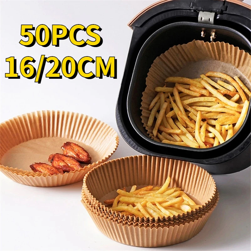 50pcs Air Fryer Disposable Parchment Paper Liner Square Round Oil-proof Paper Tray Non-Stick Baking Mat AirFryer Accessories