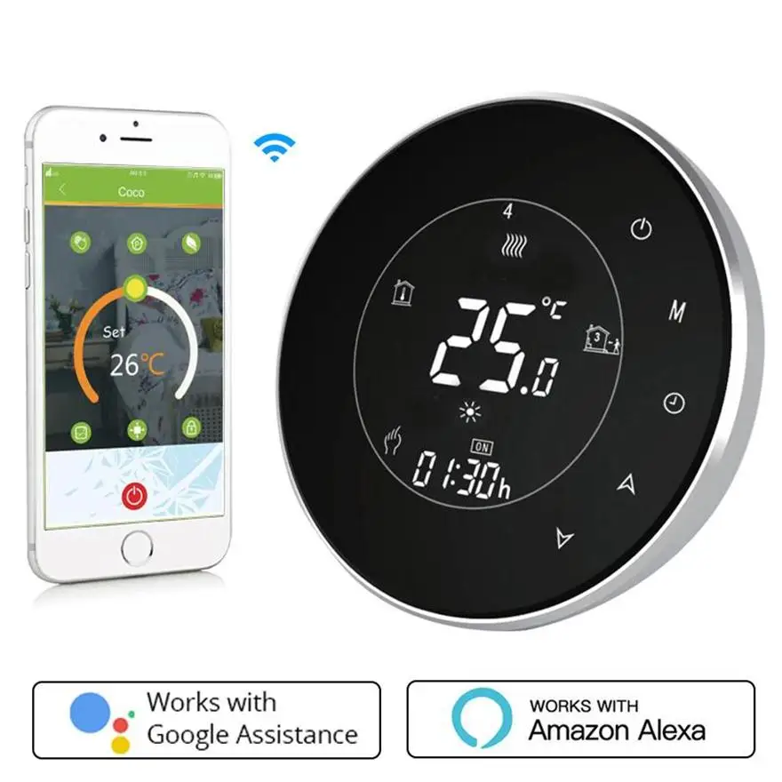 

Smart Home Control Wifi Voice Remote Boiler Thermostat Backlight 3A Weekly Programmable LCD Touch Screen Work With Alexa Google