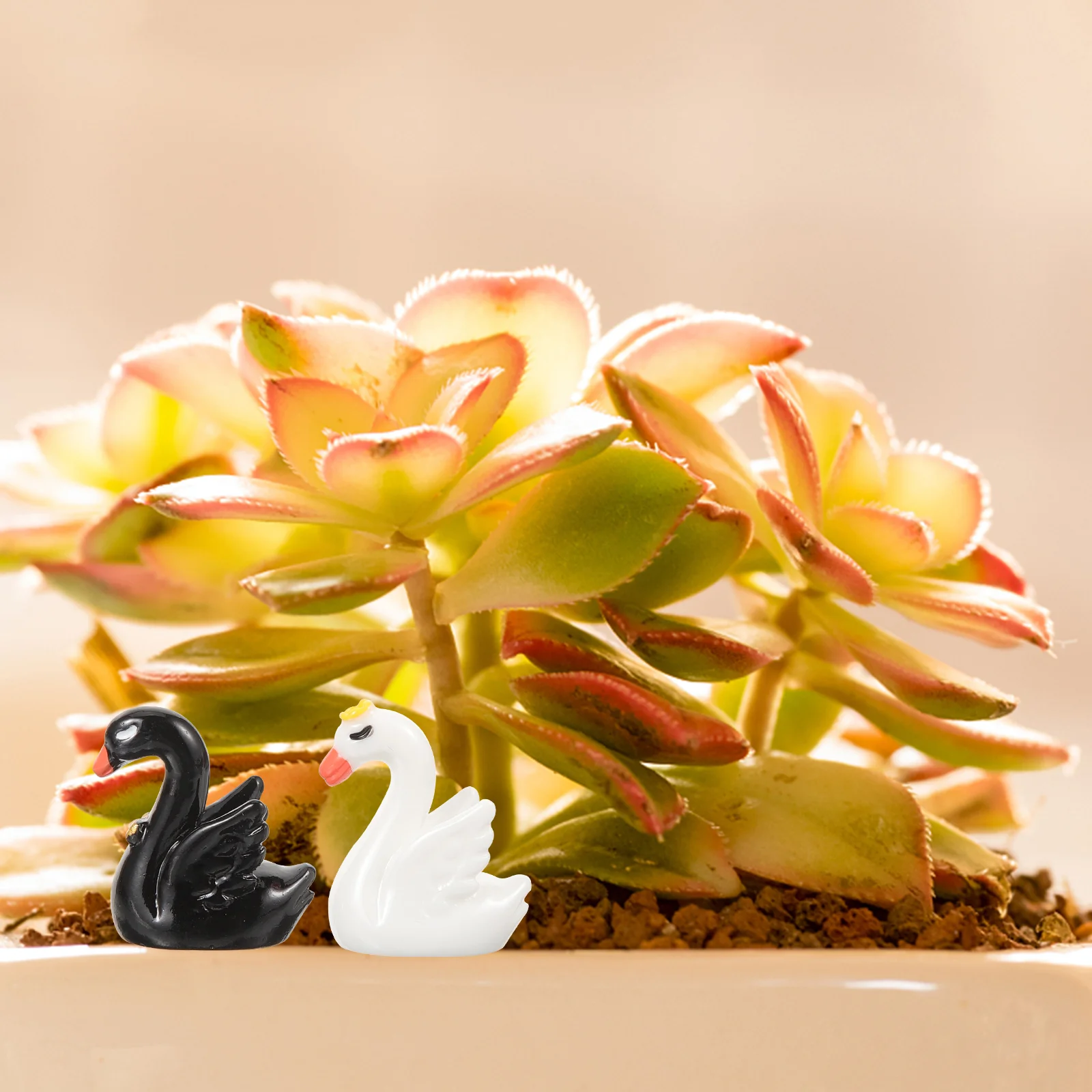 

2 Pcs Swan Statue Accessories Bonsai Landscaping Crafts Resin Mini Ornaments Model Craftss Sculptures