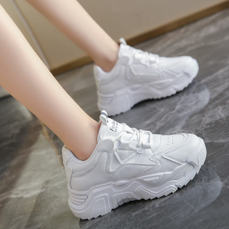 

2022 Winter Women's Shoes Non-slip Breathable Light Lace-up Outdoor Thick-soled Sneakers High-top Fashion White Casual Shoe