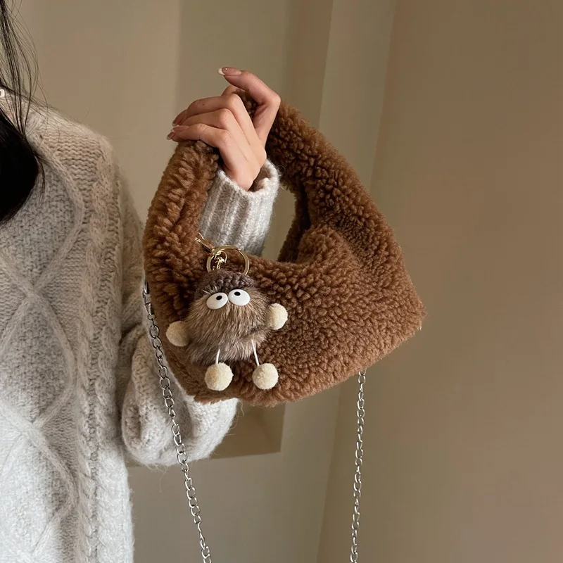 

Girl Lamb Wool Tote Crossbody Bags for Women Small Walllet Handbag Luxury Ladies Plush Shoulder Hand Bags