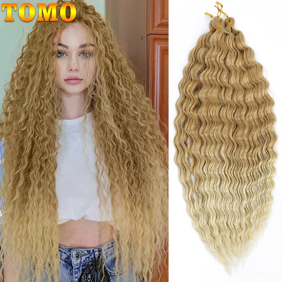 

TOMO Deep Wave Twist Crochet Hair Synthetic Long Ariel Curl Braid Hair Ombre Blonde Pink Water Wave Braiding Hair Extension
