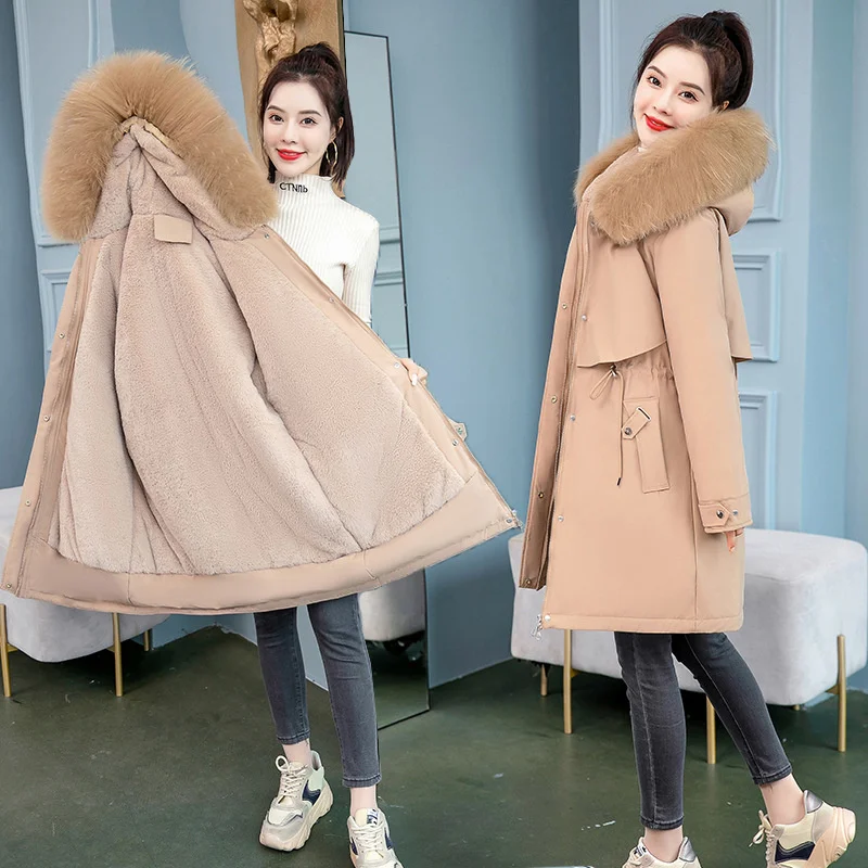 2022 Snow Wear Winter Jacket Women Parka Long Wool Liner Coat Fur Hooded Basic Jacket Female Thick Warm Outwear 6XL