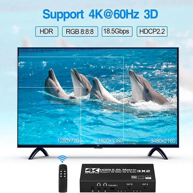 Матричный переключатель 2021 3x2 сплиттер с SPDIF и L/R 3 5 мм HDR HDMI-совместимый 4x 2