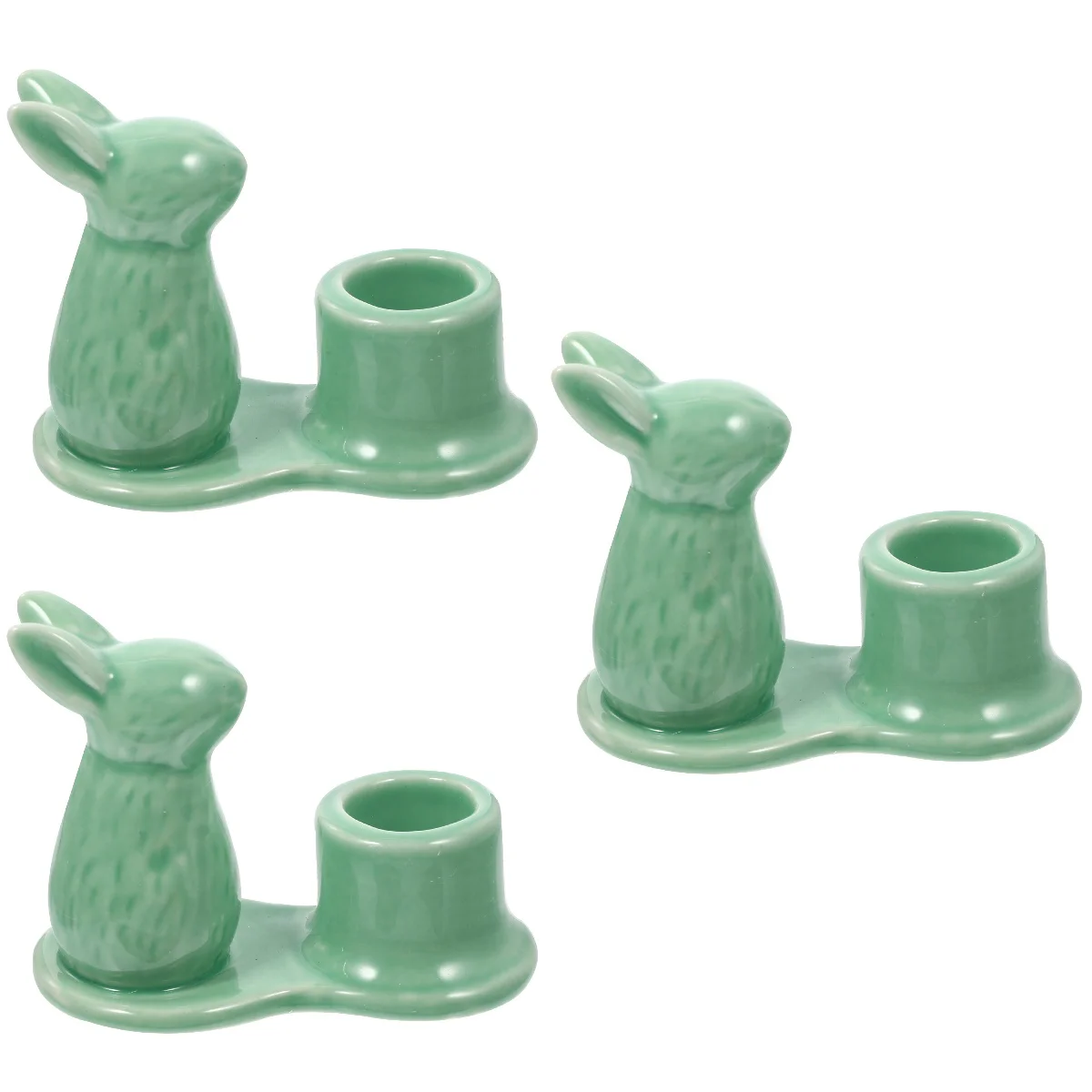 

3pcs Rabbit Design Holder Cartoon Holder Ornament Ceramic Candlestick Holder
